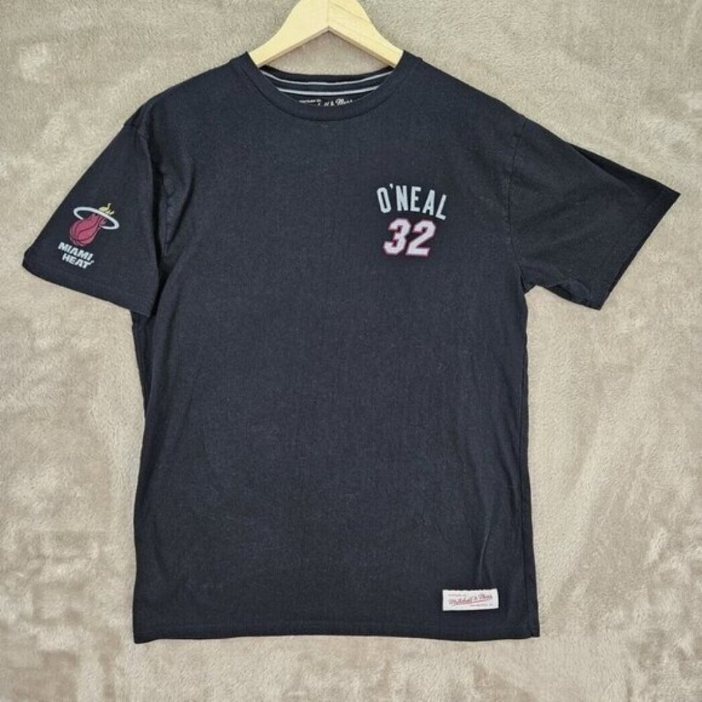 Mitchell and Ness T-Shirt Miami Heat O'Neal 32 Short Sleeve Men's Size L Black